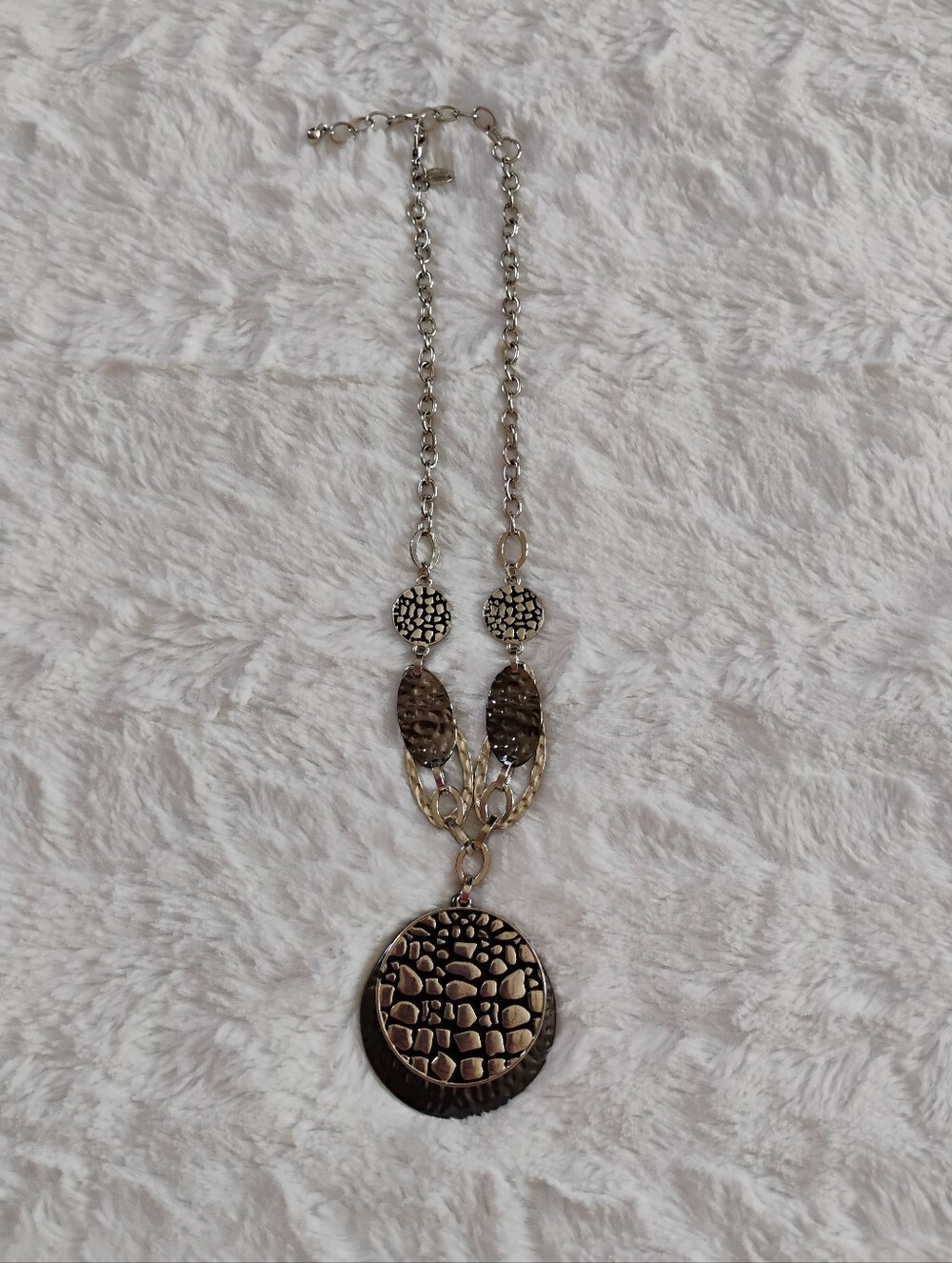 Laura Ashley Silver & Gunmetal Hammered Textured Disc Necklace